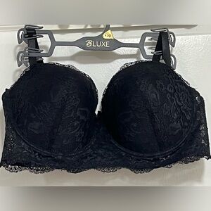 B.LUXE 42D Black Lace Longline Strapless Bra NWOT Convertible Plus